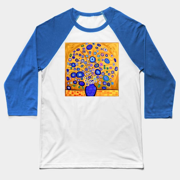 Cute Abstract Flowers in a Blue Vase Still Life Painting Baseball T-Shirt by bragova